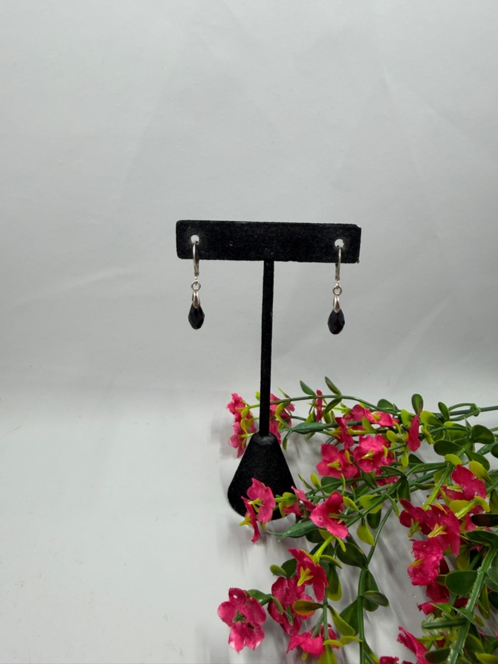 925 Sterling Silver Classic Black Crystal Teardrop Dangle Earrings